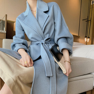 Manteau Long en <span class=keywords><strong>Laine</strong></span> à Col Rabattu pour <span class=keywords><strong>Femme</strong></span>, Vêtement d'Extérieur Tricoté Élégant - Product Image 5
