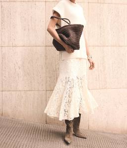 Summer Casual Lace Midi <b>Skirt</b> with Godet Hemline Woven Fabric Floral Print Zipper Fastening - Product Image 4