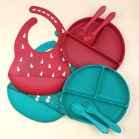 Kit de vaisselle en Silicone pour bébé, cadeau de noël, plaque d'aspiration avec bavoirs imprimés, Design OEM, bébé avec couverts