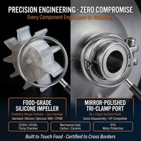Pompe à Impeller Flexible Auto-amorçante 5m, Qualité Alimentaire, Sanitaire, en Acier Inoxydable SS316, Pompe de Transfert en Silicone pour Aliments, Boissons, Pharmacie, Cosmétiques et Produits Diététiques