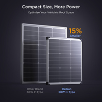 Panel Solar Rígido Monocristalino Callsun de 50W Tipo N, 12V, 25% de Alta Eficiencia, Marco Plateado para RV, Embarcaciones y Alumbrado Público