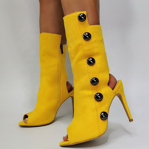 Fresh Yellow Breathable Open Toe Boots 2022 Spring High Heel Peep Toe <b>Shoes</b> Ankle Boots Studs Irregular Cut Side Zip Size 47 - Product Image 1