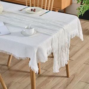 Chemin de table en voile froissé avec franges à pompons, style bohème, nappe pour décoration de mariage, vente en gros - Product Image 3