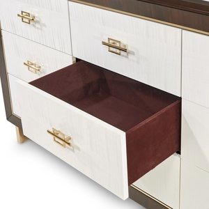 Custom Velvet-Lined <strong>Chest</strong> <strong>of</strong> <strong>Drawer</strong> Dresser High Gloss Marble Countertop Adjustable Shelf Gold Accent Sideboard Media Console - Product Image 5