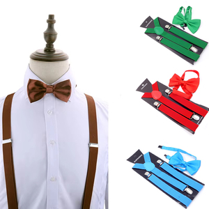 Conjunto de <span class=keywords><strong>boda</strong></span> de poliéster Jacquard de moda para <span class=keywords><strong>hombre</strong></span> <span class=keywords><strong>Tirantes</strong></span> rojos con diseño de correas de hombro con pajarita - Product Image 1