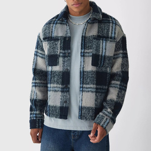 New Arrival Custom Casual <strong>Winter</strong> Long Sleeves Overshirt Button-up Plus Size Men's Fleece Plaid <strong>Shirts</strong> - Product Image 1