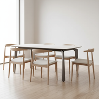Ensemble de table à manger carrée moderne en marbre avec 6 chaises et pieds en acier inoxydable, meubles pour appartement, salon