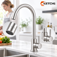 Robinet de cuisine col de cygne monocommande blanc mat 31 cm haut, arc de 31 cm, eau froide et chaude, en acier inoxydable