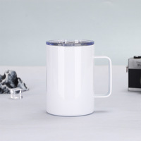 Mug à sublimation 12oz 14oz 16oz 24oz avec poignée, double paroi isolée sous vide, en acier inoxydable 304, avec couvercle hermétique
