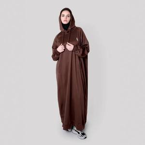 Maxi cappotto mussulm Activewear giacca elegante Jilbab un pezzo modesto felpa con cappuccio Abaya cotone marrone modesti trench - Product Image 2