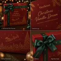 Coffret Cadeau de Noël de Luxe 4 Pièces en Gros : Eau de Parfum Vanille 100ml, Diffuseur à Bâtonnets & Bougie en Cire de Soja - Boîte Festive pour Femme