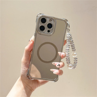 Coque de téléphone miroir de maquillage électroplaqué brillant pour iPhone 18 17 Pro Max 16 15 14 13 avec chaîne de poignet et anneau magnétique en TPU de protection