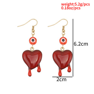 Boucles d'oreilles pendantes en forme de goutte de sang pour femmes, bijoux de fête à la mode, en alliage de Zinc, Design de cœur rouge - Product Image 5