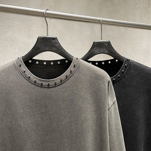 T-shirt Oversize Vintage Lavata con Collo a O e Borchie per Uomo, Maglietta Nera per Vendita all'Ingrosso - Product Image 4