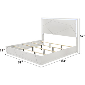 Cama de plataforma blanca minimalista moderna con líneas geométricas y cabecera iluminada con LED para adultos y personas mayores - Product Image 2