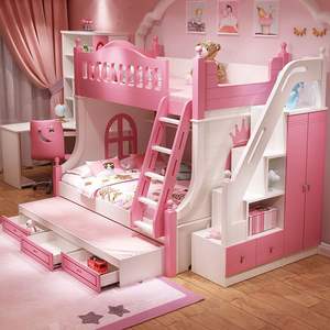 Modern tasarlanmış tam katı ahşap çocuk ranzalar yumuşak yatak muhteşem pembe karikatür prenses merdiven ile daha fonksiyonu kızlar için - Product Image 2