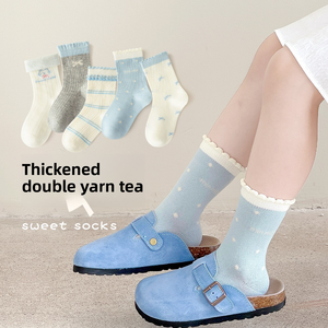 Calcetines de Algodón Peinado Sin Costuras Clase A para Niñas, Calcetines <span class=keywords><strong>Dulces</strong></span> de Doble Hilo hasta la Pantorrilla para Otoño, Invierno y Primavera - Product Image 3