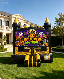 Château gonflable commercial d'Halloween pour enfants, avec toboggan, piscine à balles et zone de saut en forme de lune, idéal pour les fêtes d'enfants - Product Image 5