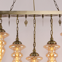 Lustre suspendu linéaire à 5 lumières, style turc vintage marocain, en verre ambré et fer, avec LED, forme bande longue moyenne, pour îlot de cuisine