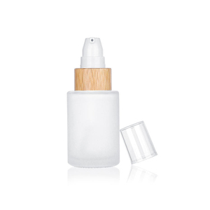 Envase Cosmético de Bambú, Botella de Vidrio Esmerilado para Suero con Gotero de Bambú, Botella para Aceite Facial Orgánico, Botella con Bomba Dosificadora - Product Image 1