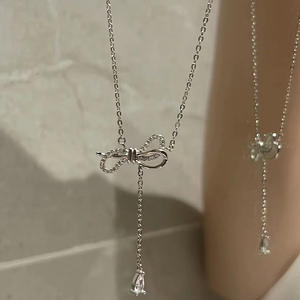 2025 joyería de moda para mujer, collares con borlas y lazo, cadena de eslabones anudada <span class=keywords><strong>Sexy</strong></span>, <span class=keywords><strong>collar</strong></span> con colgante de gota de agua con lazo de diamante para mujer - Product Image 6