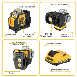 <span class=keywords><strong>Niveau</strong></span> <span class=keywords><strong>laser</strong></span> Dewalt 12V Li-ion, mesure 16 lignes, auto-nivelant 4D 360° °   Ensemble de niveleurs <span class=keywords><strong>laser</strong></span> verts pour la construction, la pose de carrelage et les travaux de cloisons sèches - Product Image 5