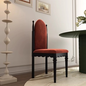 Chaise de salle à manger en bois massif, rembourrée en velours, dossier haut, style rétro français, chaise design pour salon - Product Image 1