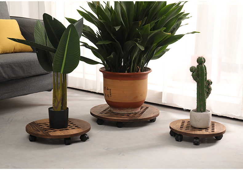 Heavy Duty Rolling Plant Pot Stand - Wood Round Plant Dolly