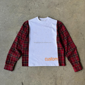 เสื้อเชิ้ตผู้ชายคอโอแบบมีแพทช์เวิร์ค ผ้าฝ้าย 100% ลายสก็อต แฟชั่นลำลองสำหรับฤดูใบไม้ร่วง แขนยาว ดีไซน์ทันสมัย - Product Image 1