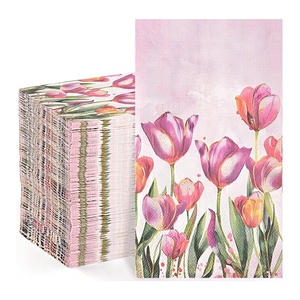 Serviettes en papier jetables pour fête d'invité mariage avec logo imprimé floral tulipe rouge <span class=keywords><strong>aquarelle</strong></span> de restaurant - Product Image 3