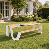Ensemble de table à manger de patio extérieur contemporain tout-en-un avec bancs latéraux doubles intégrés, surface en acier galvanisé + robuste