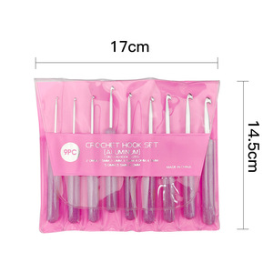 1 ensemble de <span class=keywords><strong>9</strong></span> crochets professionnels en aluminium avec manche en résine rose transparente pour tricot et artisanat DIY (pulls, etc.) - Product Image 1