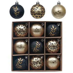 Eaglepresentes mais vendidos, itens de natal 60mm, 9 peças, preto e dourado, ornamento de árvore de natal