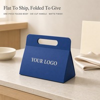 Boîte cadeau pliable bleu roi personnalisée en gros avec poignée découpée, emballage plat pré-plié pour emballage de luxe de détail