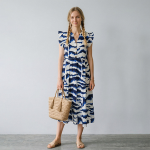 Abito Floreale da Donna in Stile Europeo e Americano con Maniche a Sbuffo, Ampio e Traspirante, Ideale per l'Uso Quotidiano - Product Image 1