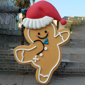 Escultura Grande de Hombre de Jengibre en Fibra de Vidrio, Adorno Decorativo para el Hogar con Galvanoplastia para las Festividades Navideñas - Product Image 2