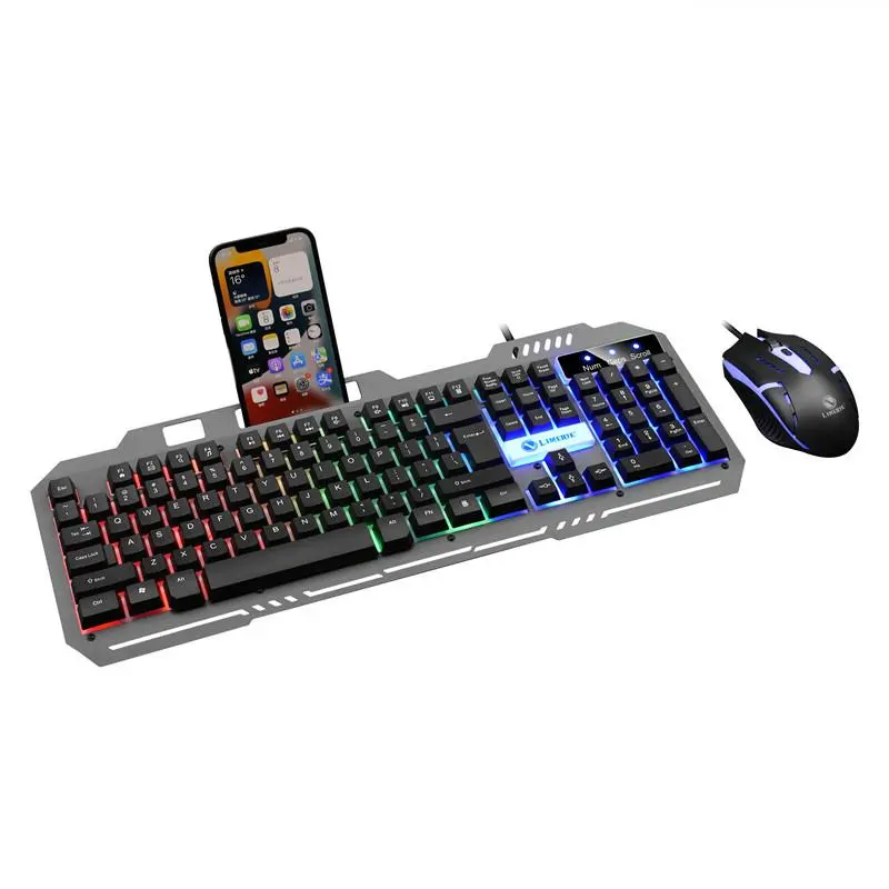 Fashionable led backlight keyboard with exclusive mobile phone holder waterproof Metal panel gaming keyboard