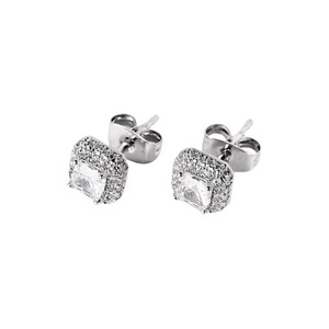 Stud Earrings Cubic Zirconia Square Halo 925 Silver Needle Geometric Design Sugar Cube Style For Men And Women - Product Image 5