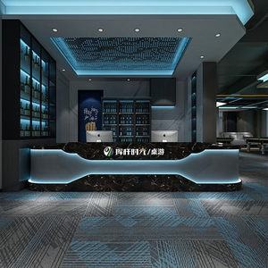 Bancone da Bar Bifacciale Personalizzato, Bancone Cassa Trasparente, Banco Reception Angolare di Design per Club di Biliardo e Snooker - Product Image 4