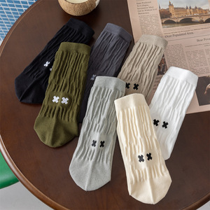 Crew Socks Men Cotton Mid-Calf Embroidered Geometric Pattern Sweat Absorbing Anti Bacterial Youth Casual Socks - Product Image 1