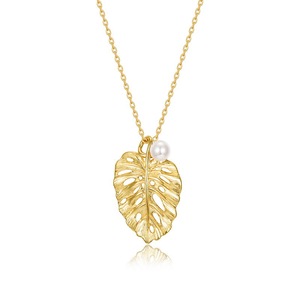 Exquisite High-End gebürstete Blatt Zirkon Anhänger Halskette Frauen Französisch <span class=keywords><strong>Retro</strong></span>-Stil S925 Silber vergoldet Choker Light Luxus - Product Image 5