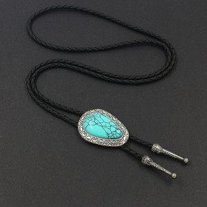 Corbata Bolo Vintage Turquesa para Hombre y Mujer, Estilo Vaquero Occidental, Collar Bolo de Cuerda Trenzada de PU, Corbata Ajustable, Joyería de Disfraz - Product Image 2
