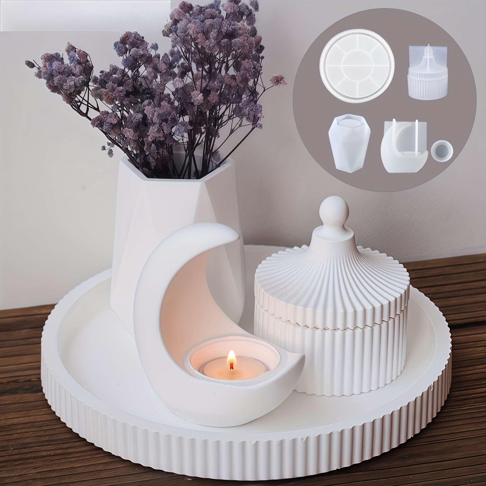 MOULE A MODELER,Crown--Porte Bougie Lotus 3D, Moule En Silicone, Résine