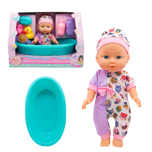 Charming 12-Inch Empty Body Open Eyes Plastic Doll with Bathtub & Duck Toy for Kids' Pretend Bath & Toddler Role- Fun
