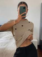 Pull en maille de polyester respirant à col rond et manches courtes pour femme, décontracté et confortable (personnalisable)
