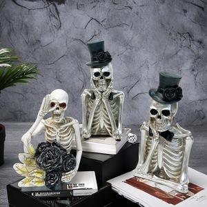 Horror Gentleman Skeleton Statue Spooky Skull Lover Resin Ornament Halloween Holiday Supplies Day of <strong>the</strong> <strong>Dead</strong> Decoration - Product Image 2