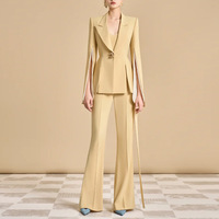 Ensemble tailleur élégant pour femme : Blazer à col rabattu et pantalon, couleur unie, tenue de bureau formelle