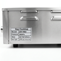 Kompor Gas Stainless Steel GRT-RB2 2 Tungku Komersial untuk Dapur Kantin, Kompor Tugas Berat dengan Kepala Tungku Kuningan