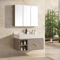 Ensemble de meubles de salle de bain modernes en bois massif de luxe avec miroir LED et égouttoir en acier inoxydable