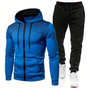 Vêtements pour hommes Ensembles pour hommes Ensemble de sweat à capuche imprimé Sweat <span class=keywords><strong>polaire</strong></span> à fermeture éclair Pantalon de sport décontracté Survêtements pour hommes - Product Image 6